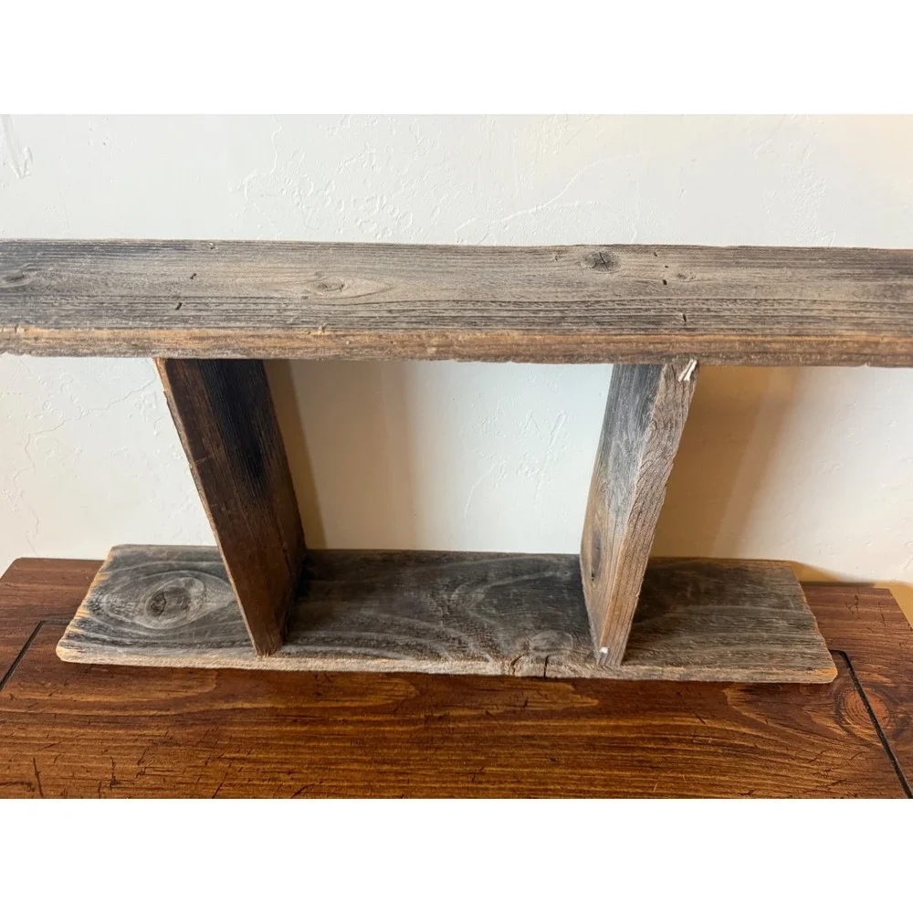 Rustic Primitive Wood Mini Ladder Shelf Farmhouse Style 18 Inch Gray